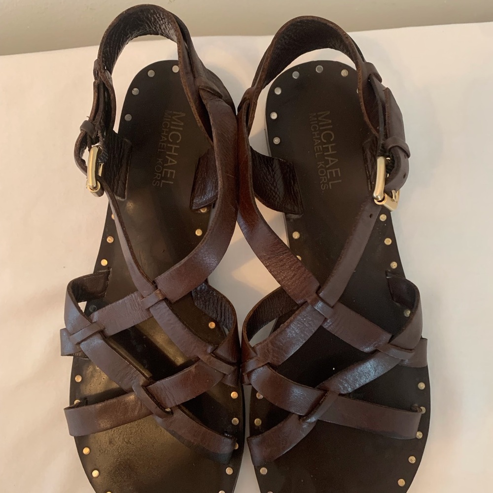 Michael Kors Dark Brown Leather Gladiator Style Sandals